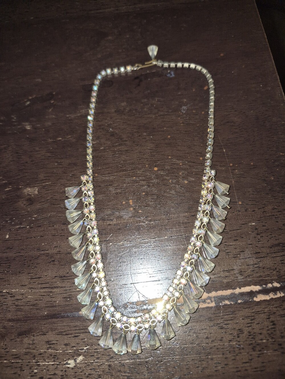Crystal Fringe & Rhinestone Statement Necklace - Iridescent